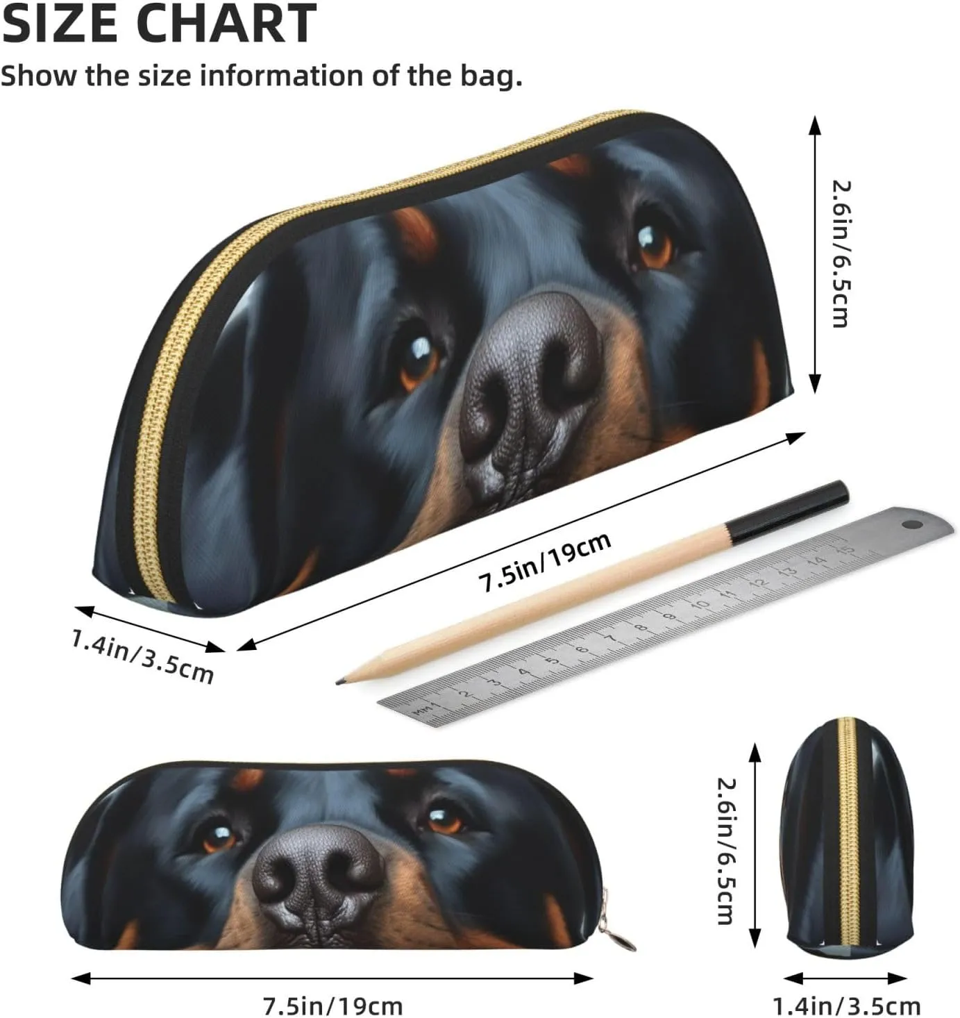 Rottweiler dogs tongue head Makeup Bag for Women Men Large Pencil Case Aesthetic Pencil Pouch Coin Pouch Leather Cosmetic Bag with Zipper Office Organizer Travel Essentials