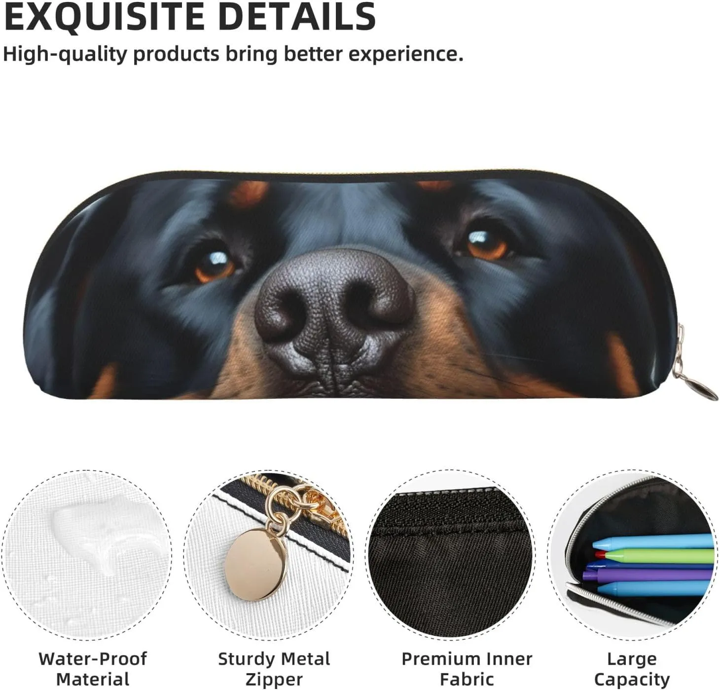 Rottweiler dogs tongue head Makeup Bag for Women Men Large Pencil Case Aesthetic Pencil Pouch Coin Pouch Leather Cosmetic Bag with Zipper Office Organizer Travel Essentials