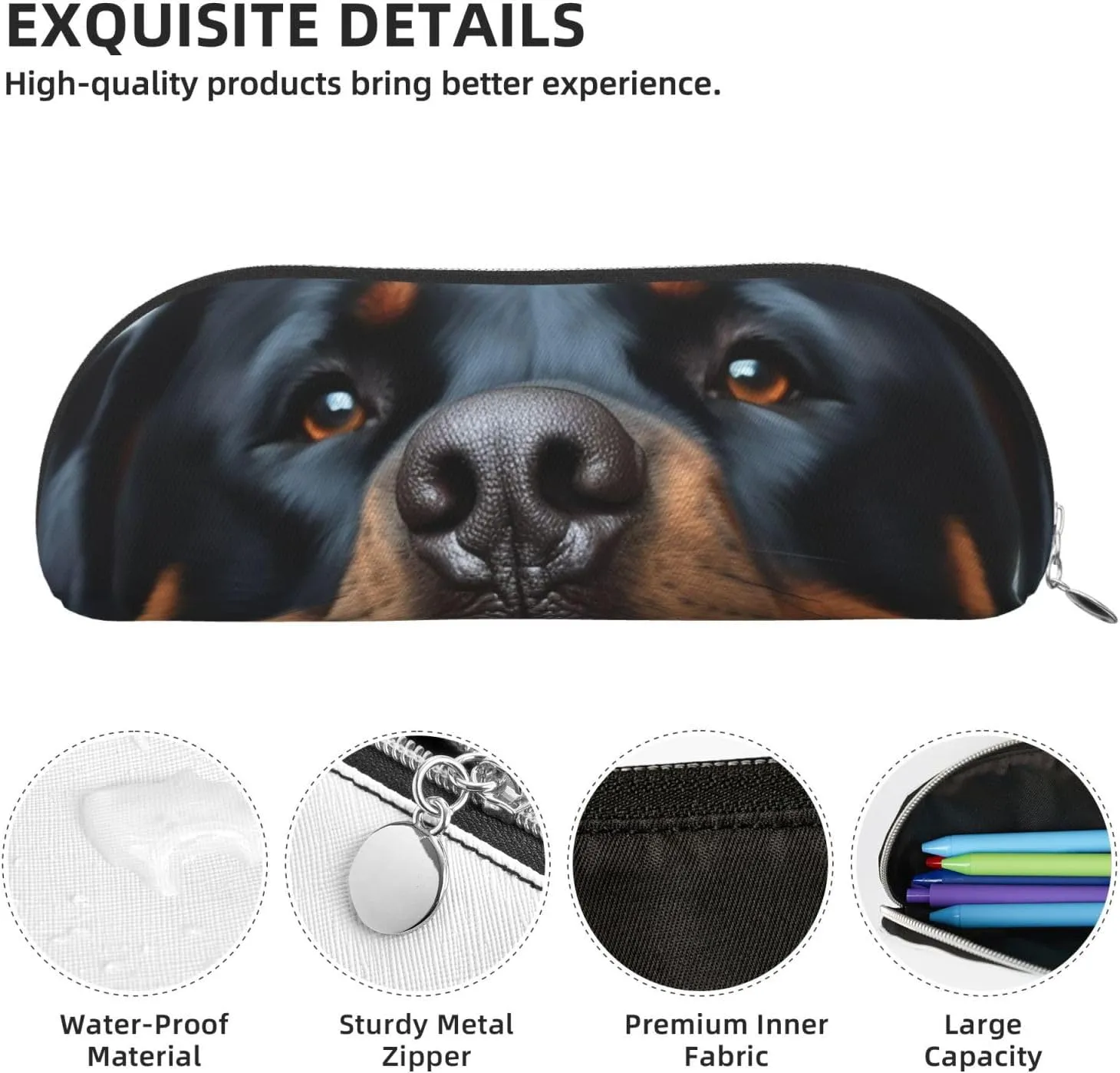 Rottweiler dogs tongue head Makeup Bag for Women Men Large Pencil Case Aesthetic Pencil Pouch Coin Pouch Leather Cosmetic Bag with Zipper Office Organizer Travel Essentials