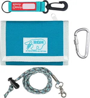 Rough Enough Kids Wallet for Boys Teen with Neck Lanyard Strap Keychain Zipper Coin Pocket Card Holder Light Blue Canvas