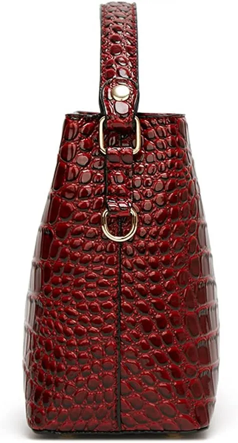 ROUROU Glossy Handbag for Women Crocodile Print Shoulder Bag Synthetic Leather Crossbody Bag Retro Purse Bucket Bag