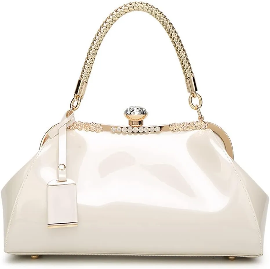 ROUROU Glossy Patent Leather Handbag for Women Top Handle Tote Bag Evening Shoulder Bag Wedding Satchel Retro Purse