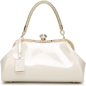 ROUROU Glossy Patent Leather Handbag for Women Top Handle Tote Bag Evening Shoulder Bag Wedding Satchel Retro Purse