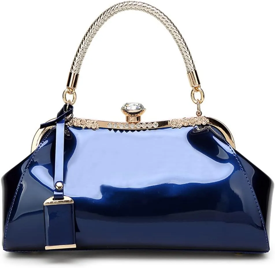 ROUROU Glossy Patent Leather Handbag for Women Top Handle Tote Bag Evening Shoulder Bag Wedding Satchel Retro Purse