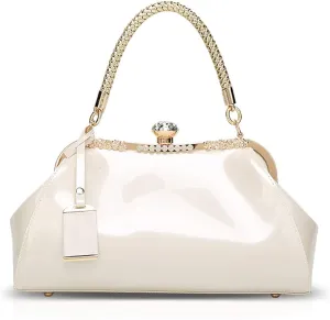 RTGGSEL Women's Crystal Glossy Patent Leather Top Handle Tote Evening Handbag Wedding Crossbody Shoulder Bags Satchel Purse