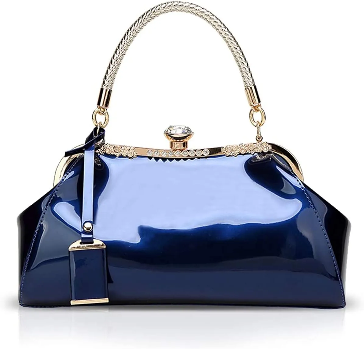 RTGGSEL Women's Crystal Glossy Patent Leather Top Handle Tote Evening Handbag Wedding Crossbody Shoulder Bags Satchel Purse