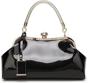 RTGGSEL Women's Crystal Glossy Patent Leather Top Handle Tote Evening Handbag Wedding Crossbody Shoulder Bags Satchel Purse