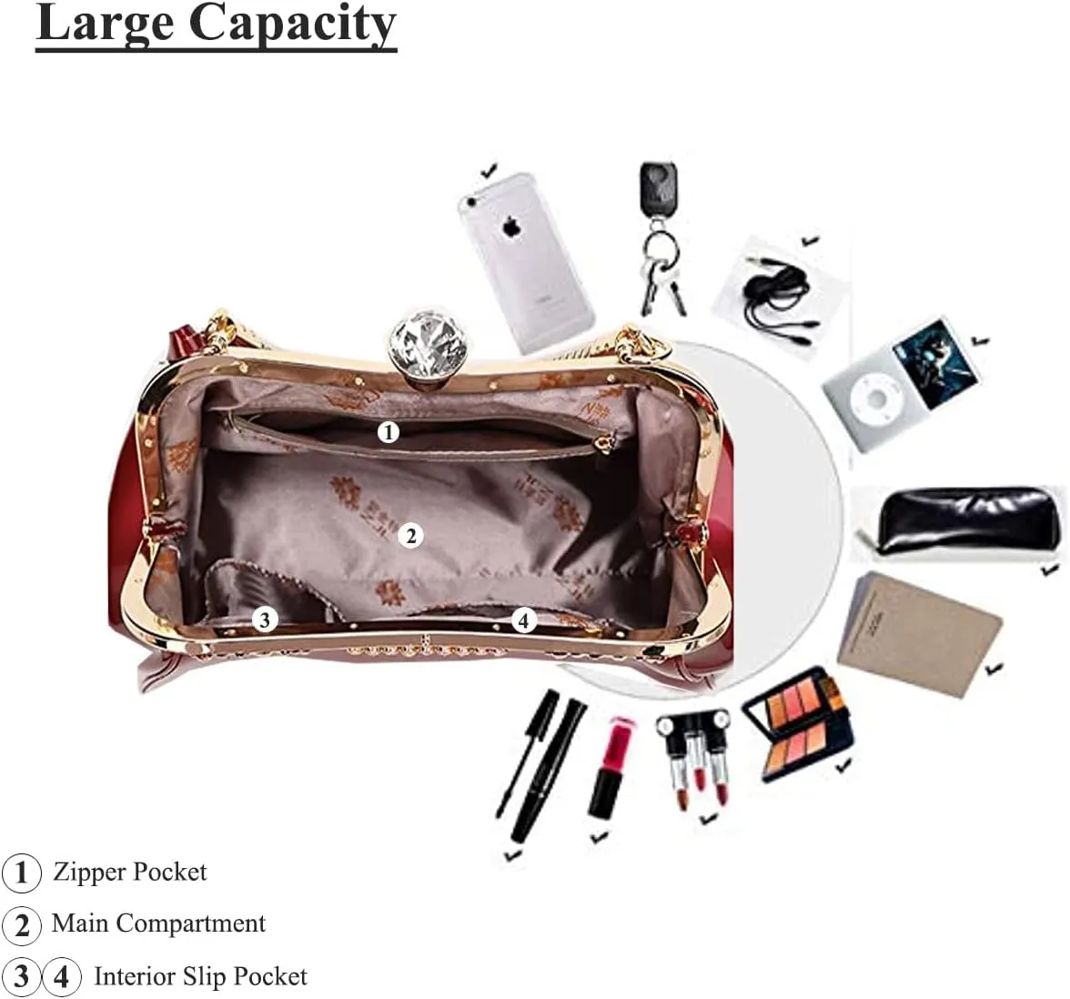 RTGGSEL Women's Crystal Glossy Patent Leather Top Handle Tote Evening Handbag Wedding Crossbody Shoulder Bags Satchel Purse