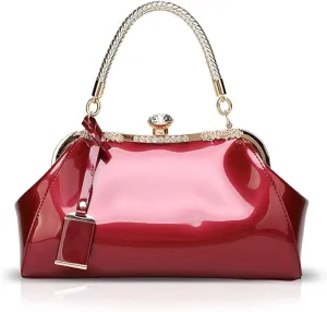 RTGGSEL Women's Crystal Glossy Patent Leather Top Handle Tote Evening Handbag Wedding Crossbody Shoulder Bags Satchel Purse