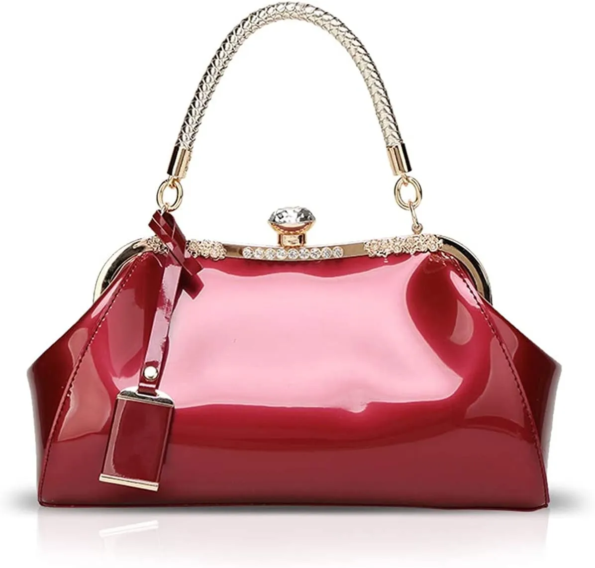 RTGGSEL Women's Crystal Glossy Patent Leather Top Handle Tote Evening Handbag Wedding Crossbody Shoulder Bags Satchel Purse
