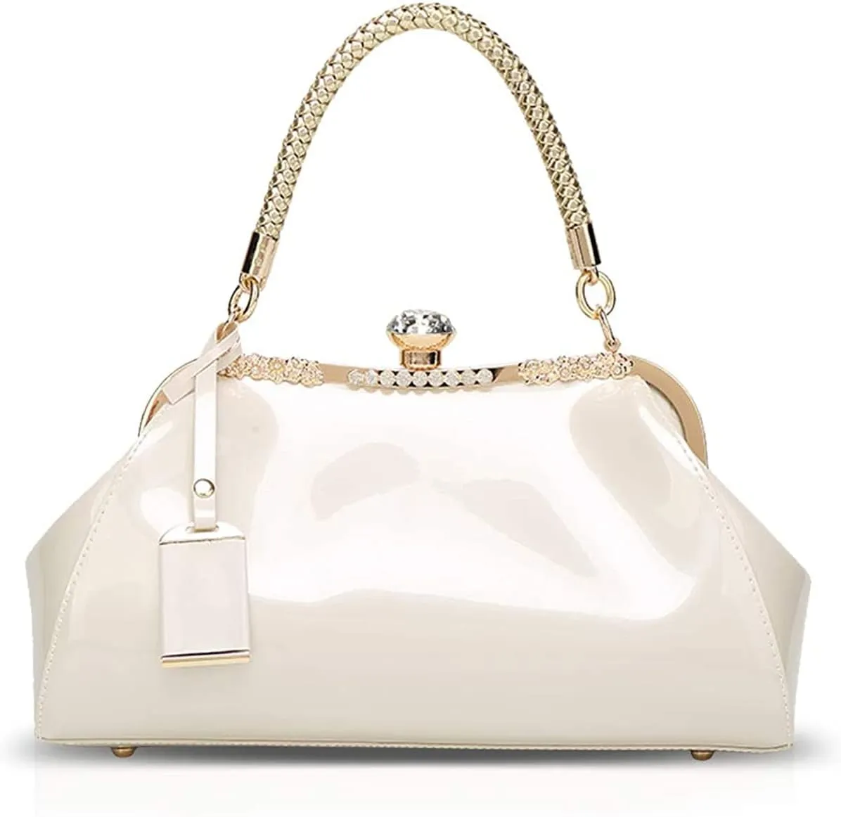RTGGSEL Women's Crystal Glossy Patent Leather Top Handle Tote Evening Handbag Wedding Crossbody Shoulder Bags Satchel Purse