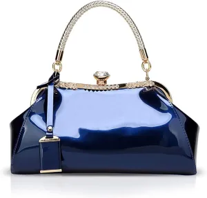 RTGGSEL Women's Crystal Glossy Patent Leather Top Handle Tote Evening Handbag Wedding Crossbody Shoulder Bags Satchel Purse
