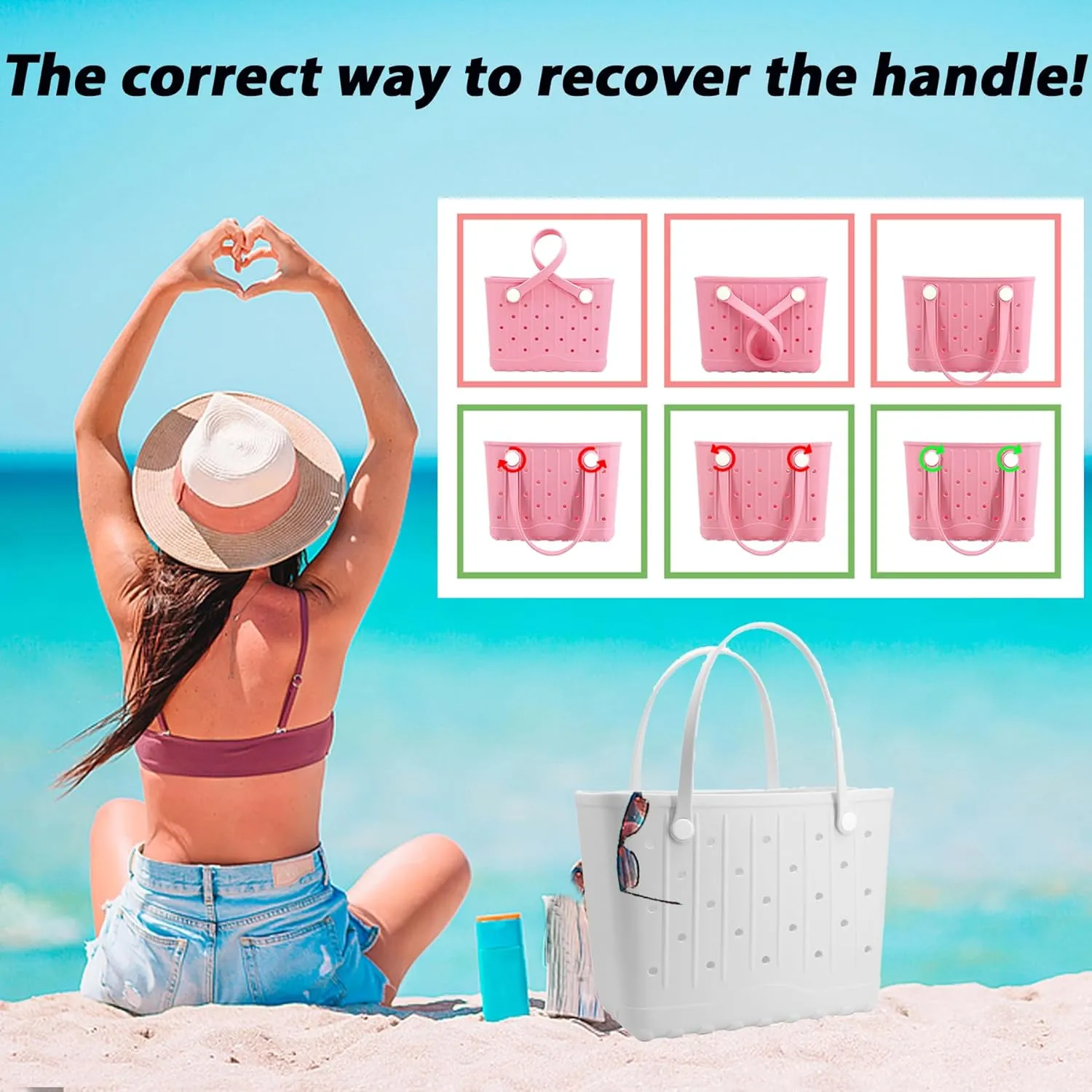 Rubber Beach Bags Large & Medium Durable Waterproof Unisex EVA Tote for Pool Camping, Sandproof Travel Storage Organizer