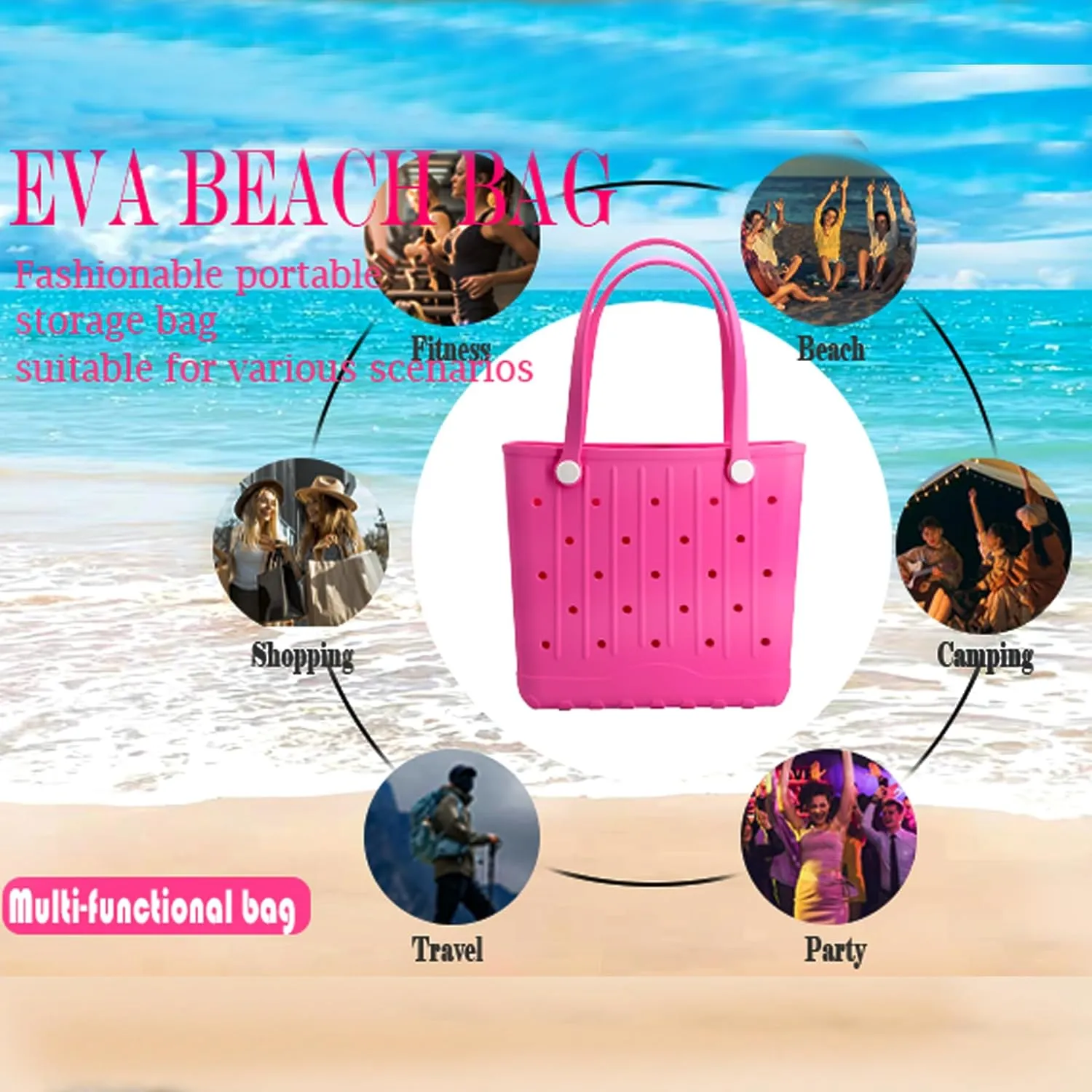 Rubber Beach Bags Large & Medium Durable Waterproof Unisex EVA Tote for Pool Camping, Sandproof Travel Storage Organizer