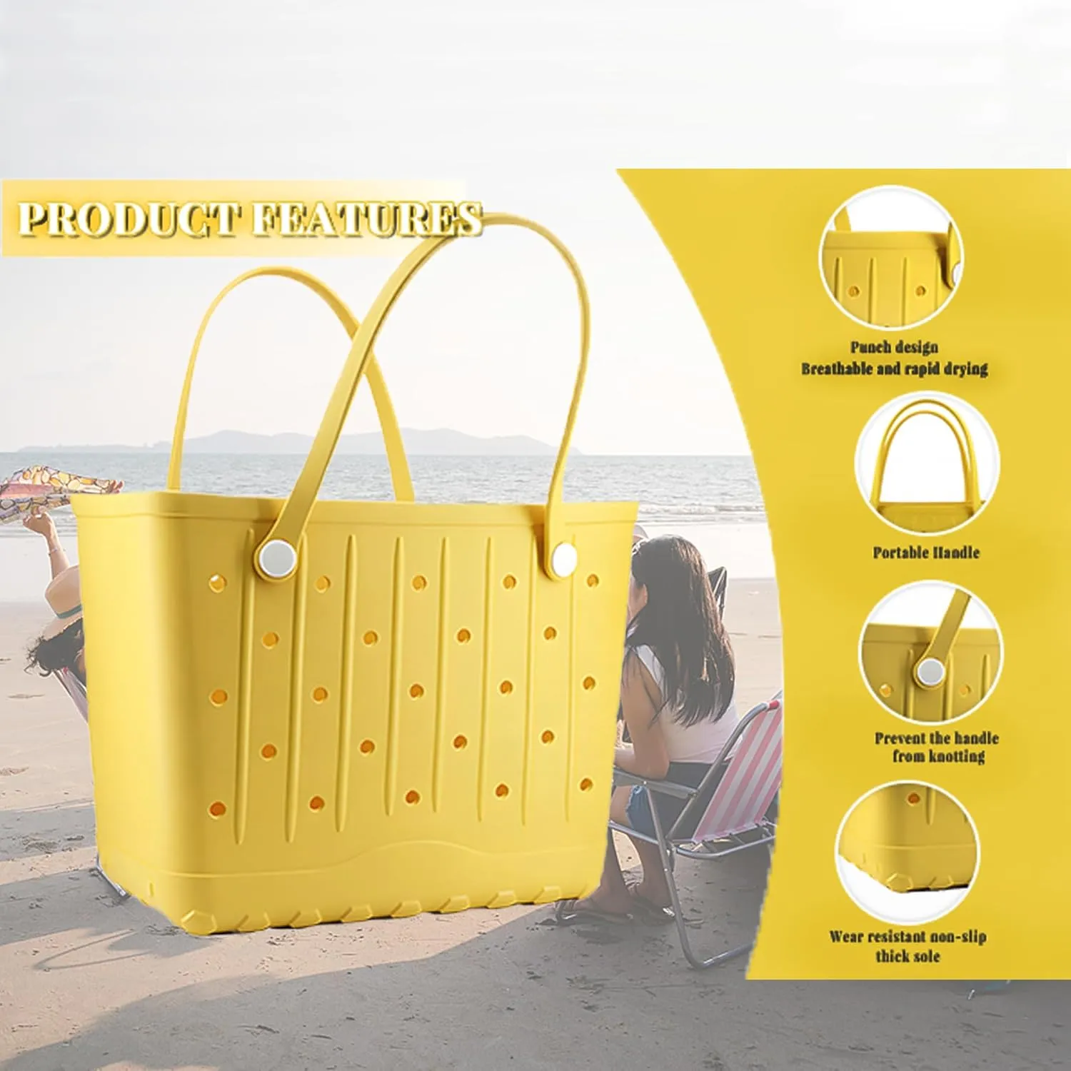 Rubber Beach Bags Large & Medium Durable Waterproof Unisex EVA Tote for Pool Camping, Sandproof Travel Storage Organizer