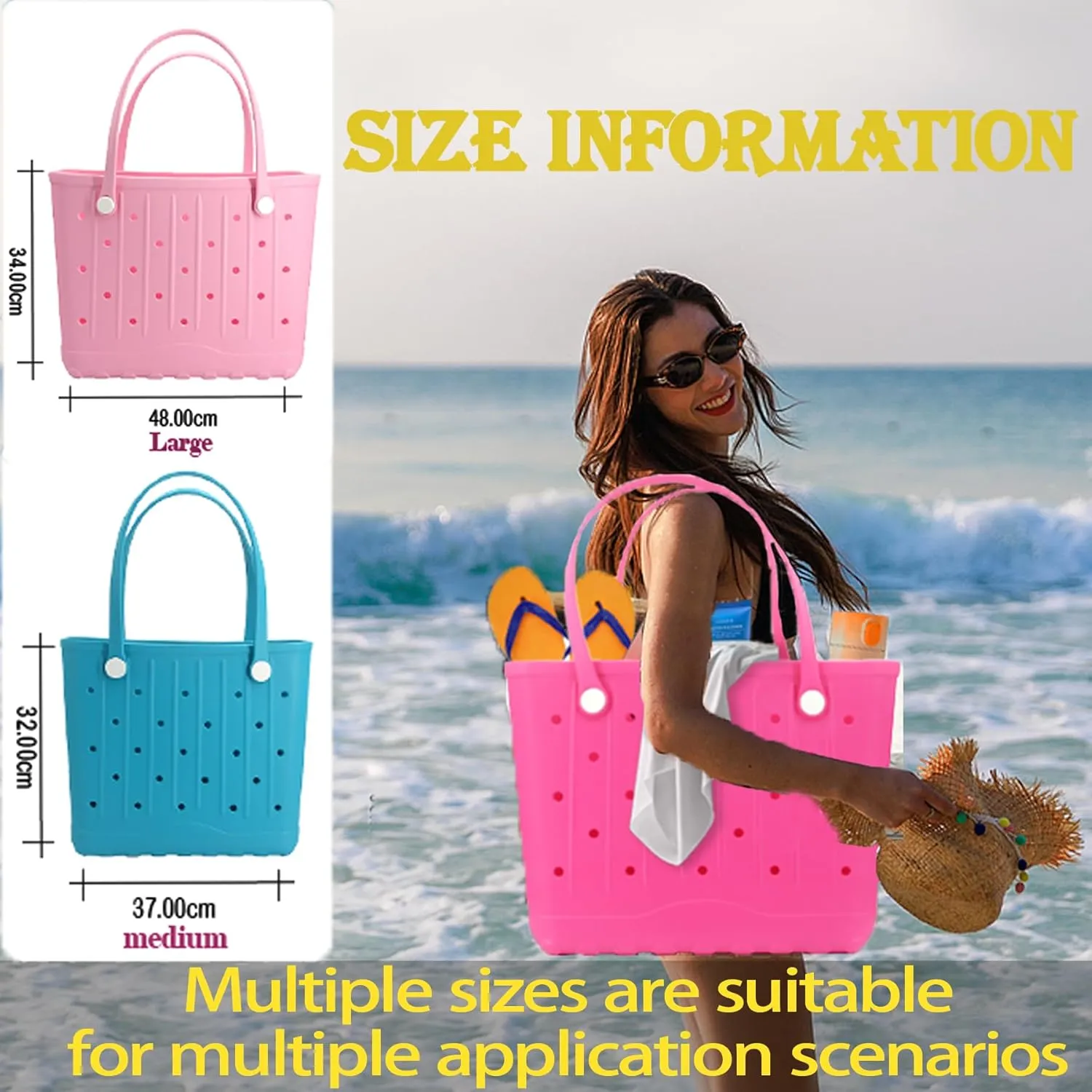 Rubber Beach Bags Large & Medium Durable Waterproof Unisex EVA Tote for Pool Camping, Sandproof Travel Storage Organizer