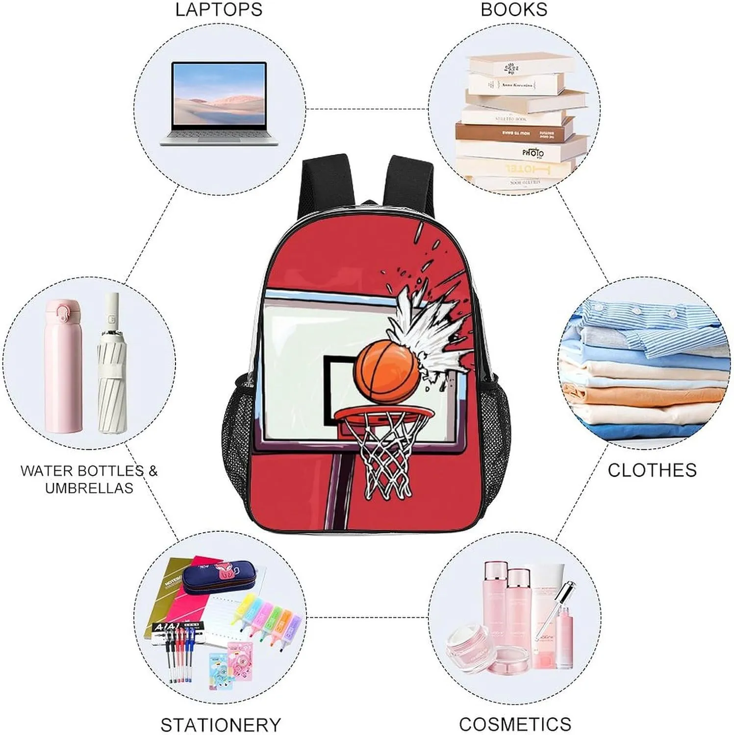 Rucksack Multipurpose Anti-Theft Big Capacity Shoulder Bag - Basketball Rack Red Travel Hiking & Camping Rucksack Transparent Bag
