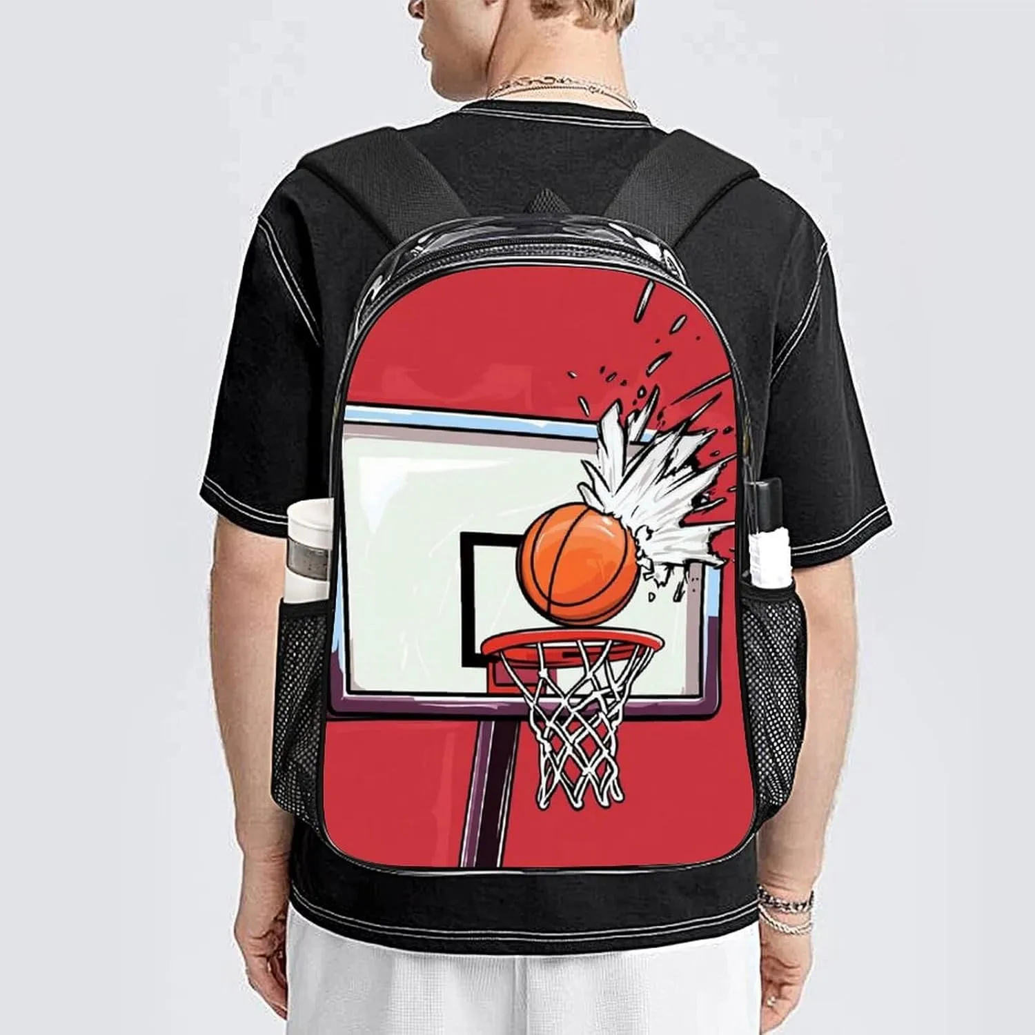 Rucksack Multipurpose Anti-Theft Big Capacity Shoulder Bag - Basketball Rack Red Travel Hiking & Camping Rucksack Transparent Bag
