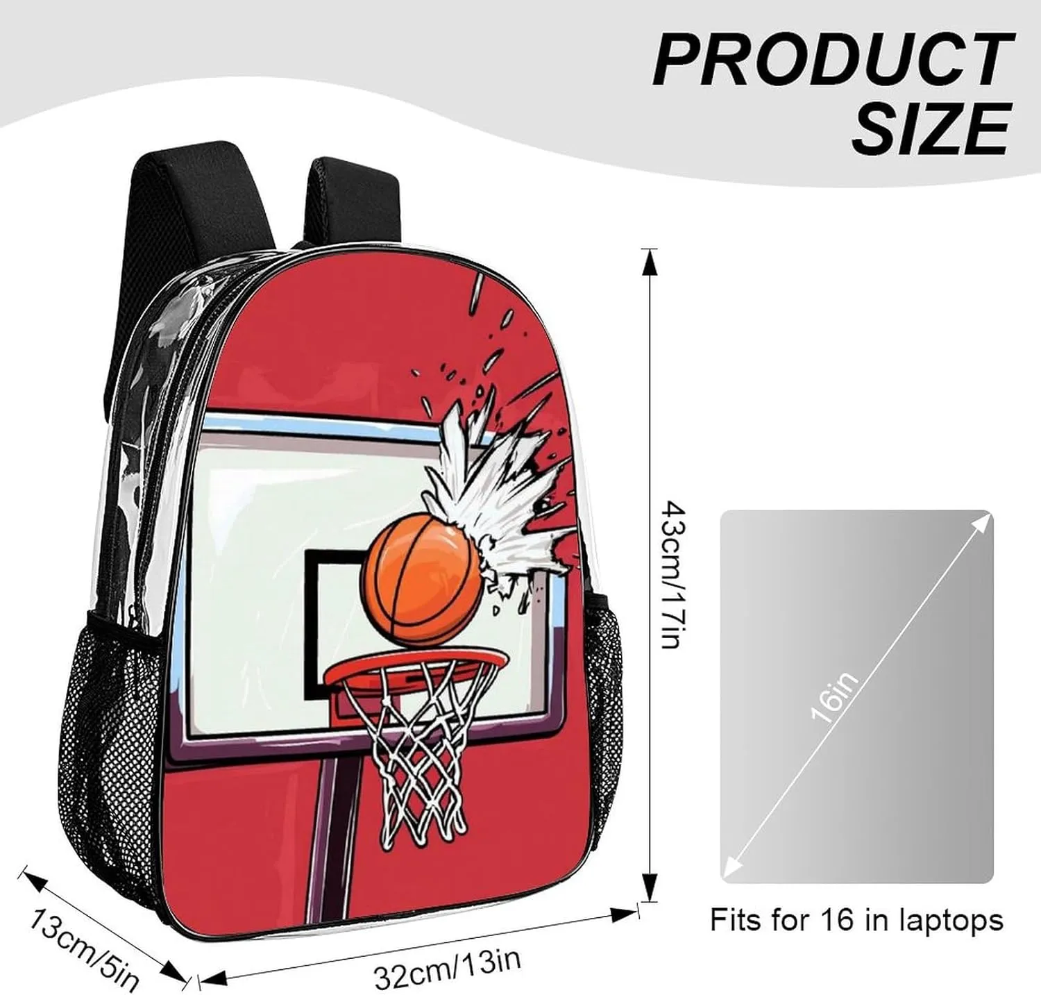 Rucksack Multipurpose Anti-Theft Big Capacity Shoulder Bag - Basketball Rack Red Travel Hiking & Camping Rucksack Transparent Bag