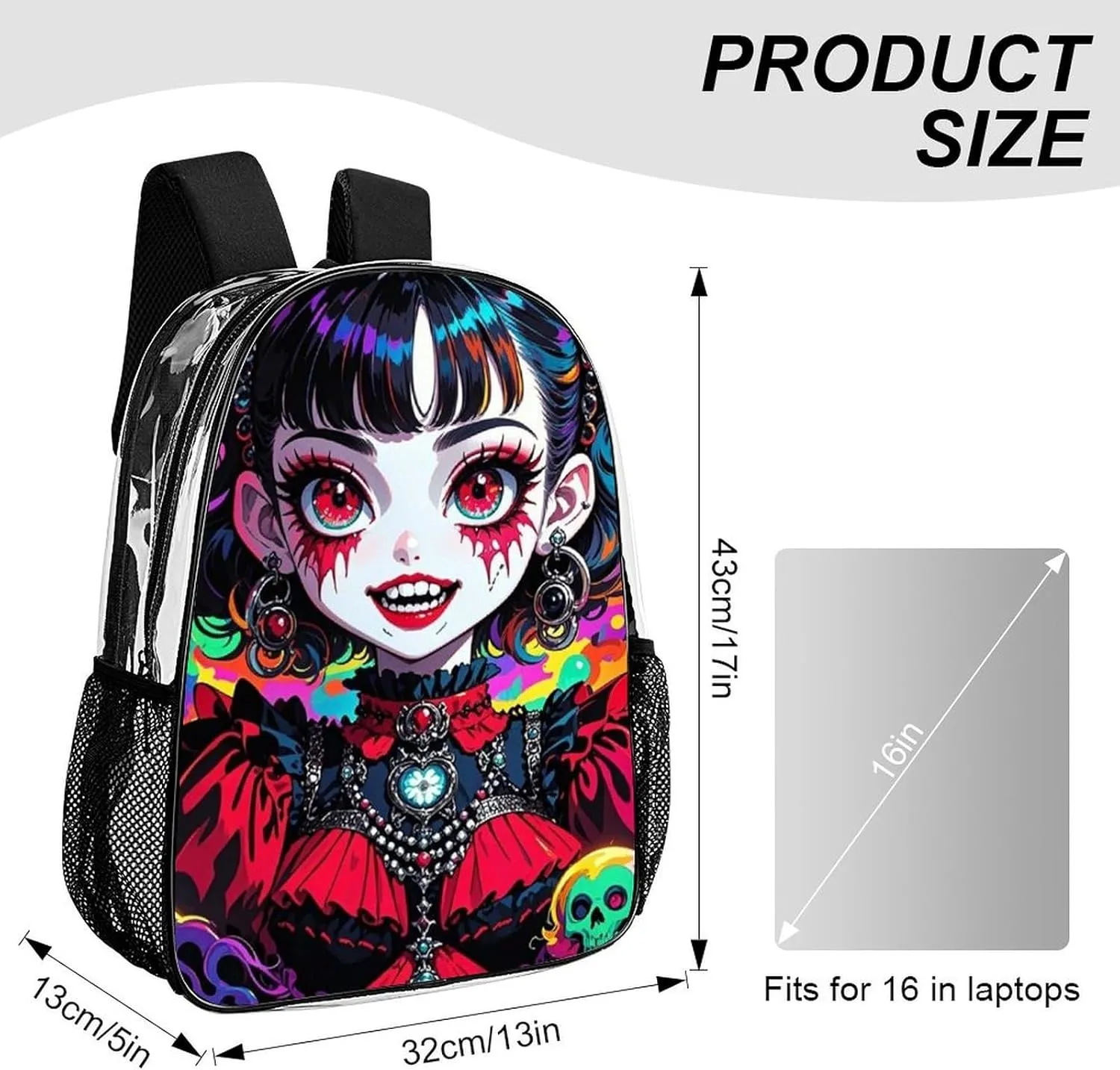 Rucksack Multipurpose Anti-Theft Big Capacity Shoulder Bag - Beautiful Women Gothic Women Skull Neon Art Travel Hiking & Camping Rucksack Transparent Bag