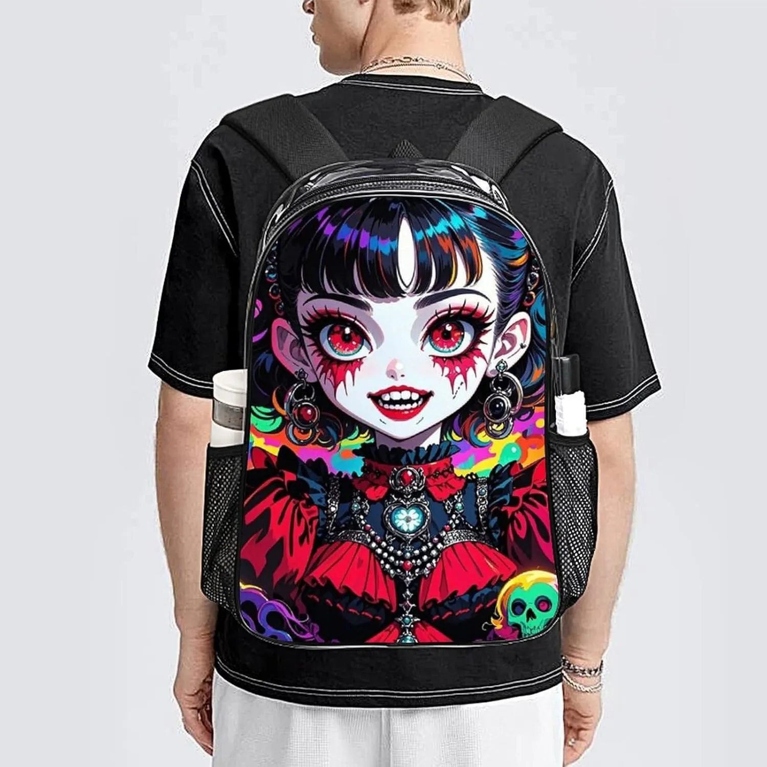 Rucksack Multipurpose Anti-Theft Big Capacity Shoulder Bag - Beautiful Women Gothic Women Skull Neon Art Travel Hiking & Camping Rucksack Transparent Bag