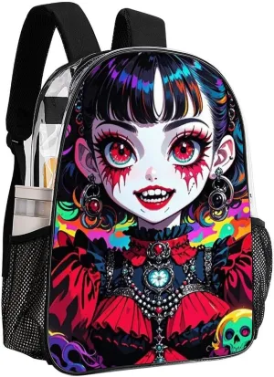 Rucksack Multipurpose Anti-Theft Big Capacity Shoulder Bag - Beautiful Women Gothic Women Skull Neon Art Travel Hiking & Camping Rucksack Transparent Bag