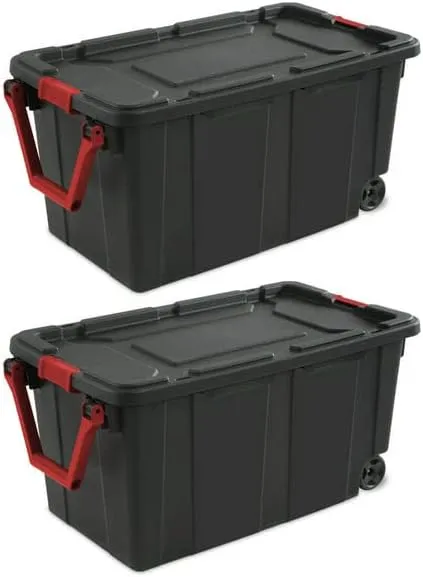 RUJIPO JUANMAO 40 Gallon Black Plastic Wheeled Industrial Storage Box，Set of 2Q