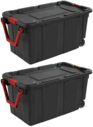 RUJIPO JUANMAO 40 Gallon Black Plastic Wheeled Industrial Storage Box，Set of 2Q
