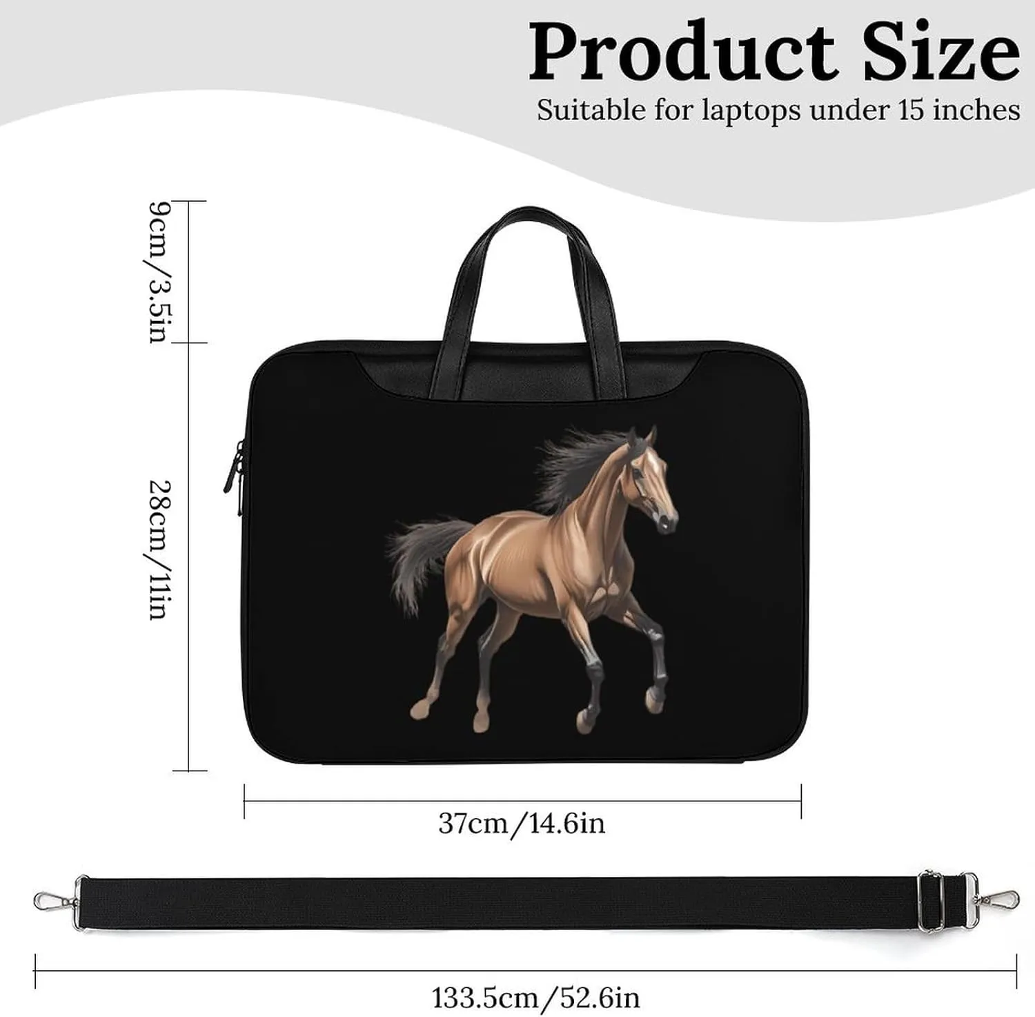 Running Arabian Horse Leather Bag Laptop Case Slim Water Resistant Computer Bags with Handle Briefcase for Work
