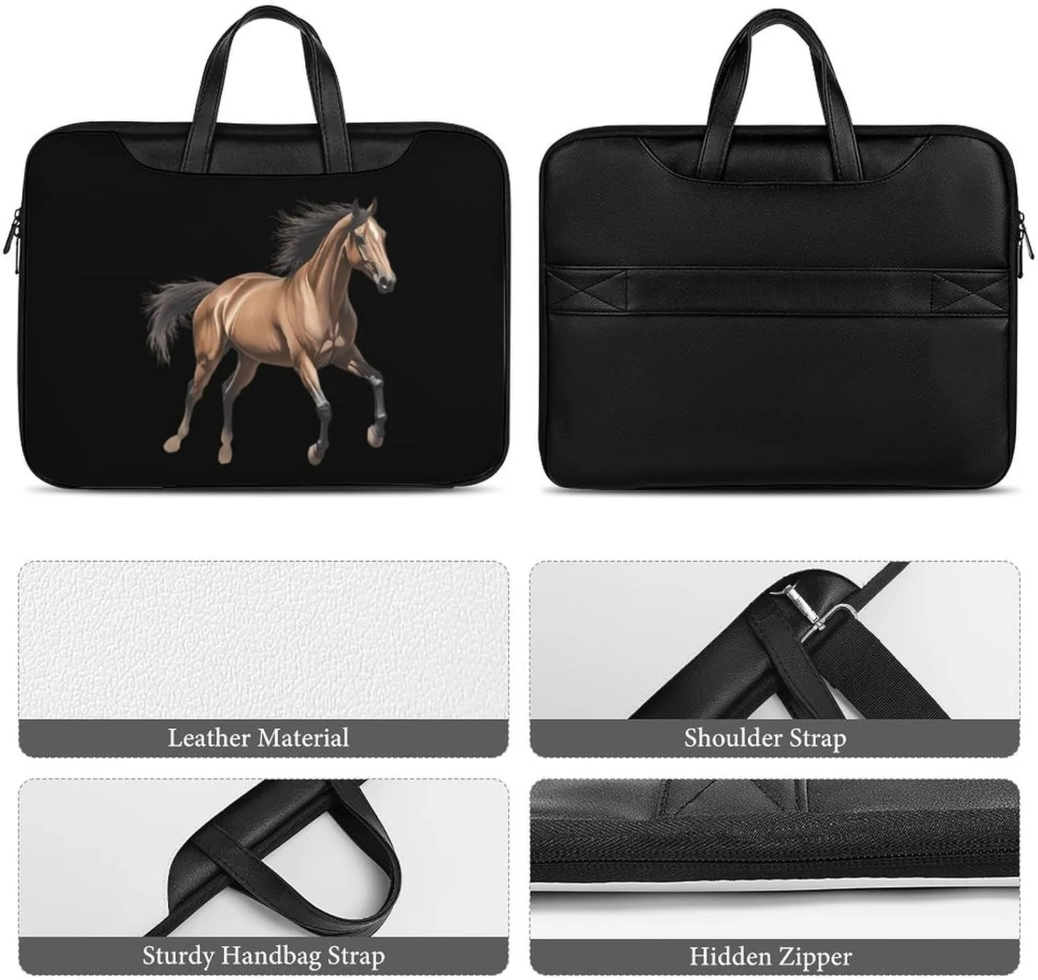 Running Arabian Horse Leather Bag Laptop Case Slim Water Resistant Computer Bags with Handle Briefcase for Work