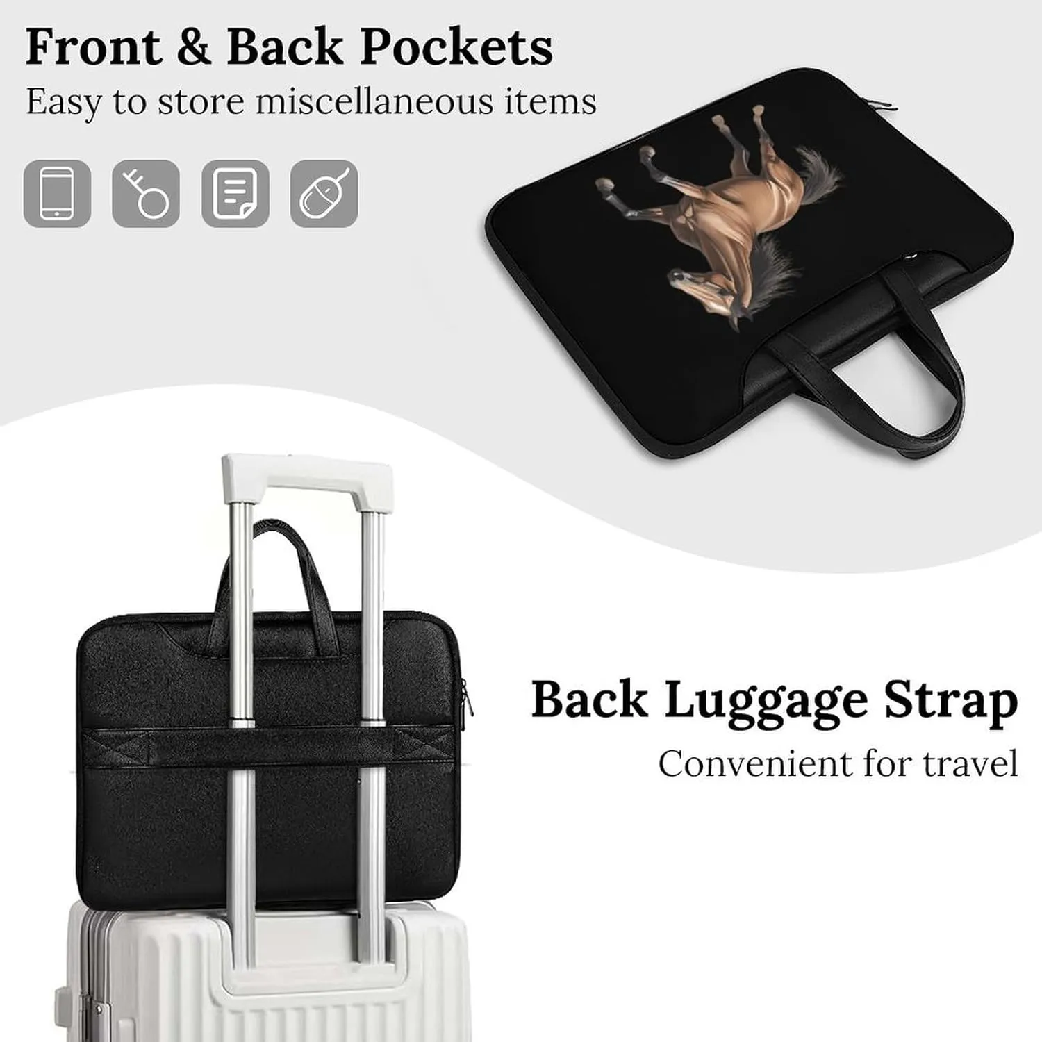 Running Arabian Horse Leather Bag Laptop Case Slim Water Resistant Computer Bags with Handle Briefcase for Work