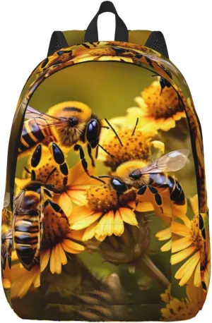 Rural Honey Bees Flowers Canvas Backpack For Men Women,Casual Rucksack Backpack, Laptop College Hiking Travel Bag