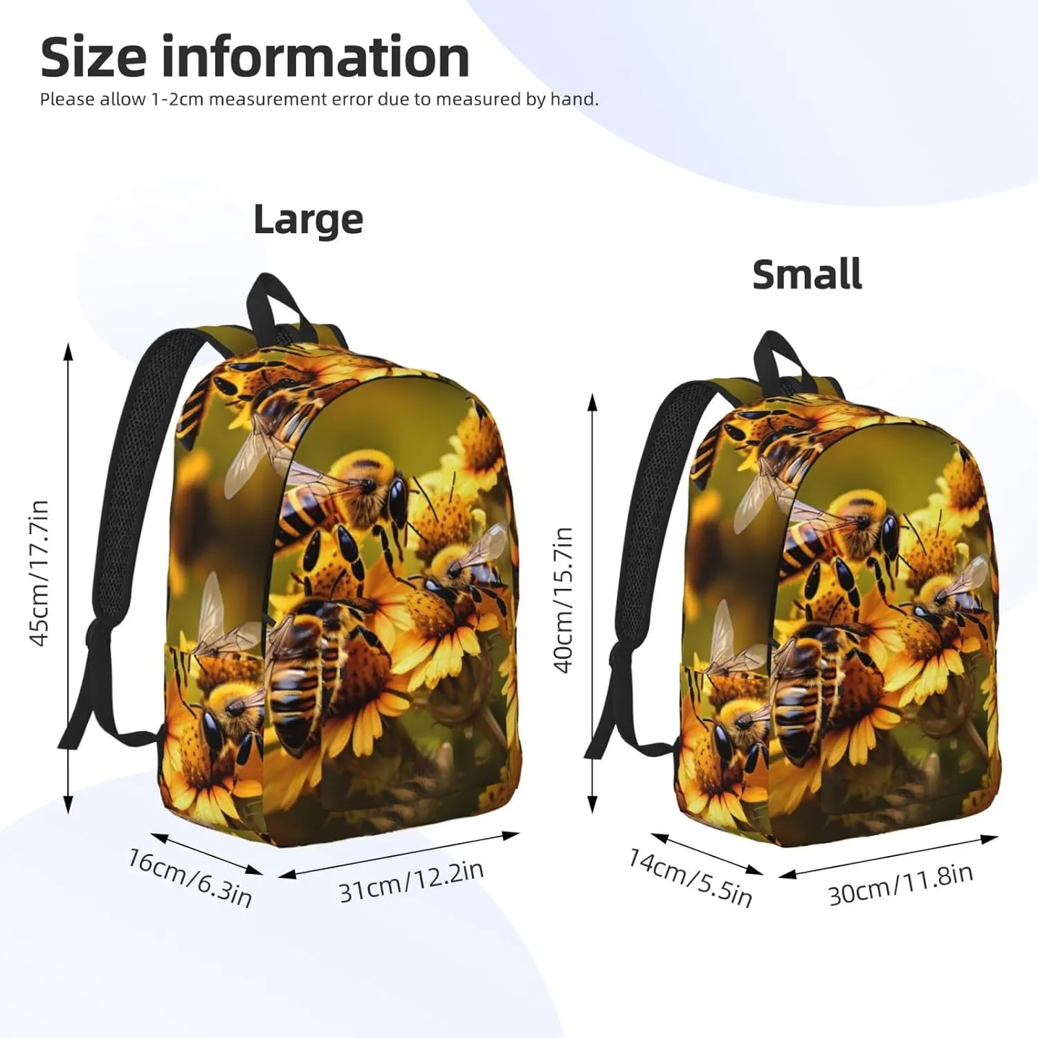 Rural Honey Bees Flowers Canvas Backpack For Men Women,Casual Rucksack Backpack, Laptop College Hiking Travel Bag