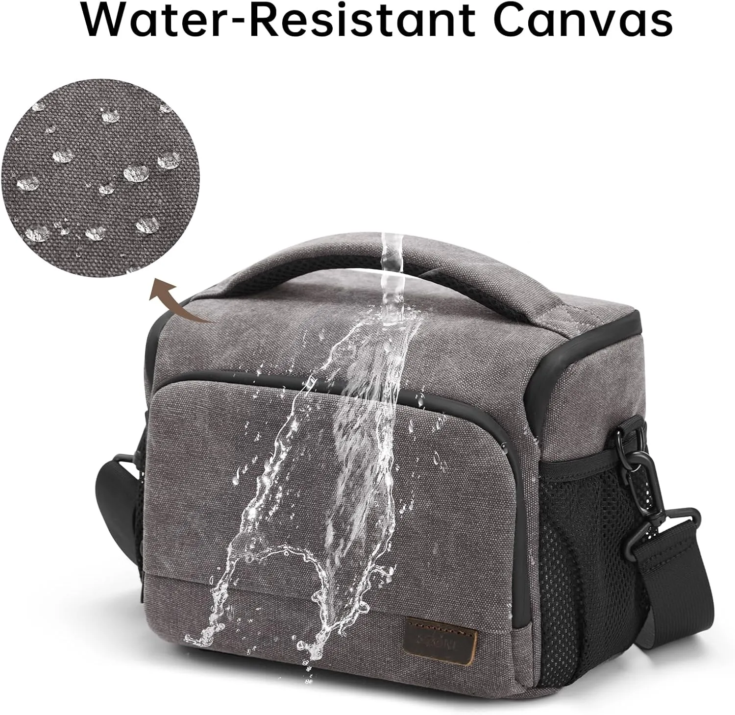 S-ZONE Camera Bags for Photographers Small Crossbody Shoulder Bag DSLR SLR Mirrorless Camera Case with Tripod Holder Waterproof Zipper Grey