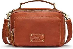 S-ZONE Genuine Leather Crossbody Purses for Women Vintage Top Handle Handbags Shoulder Bag