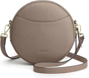 S-ZONE Leather Crossbody Bags for Women Vintage Circle Shoulder Purse Trendy Round Handbag with Adjustable Strap