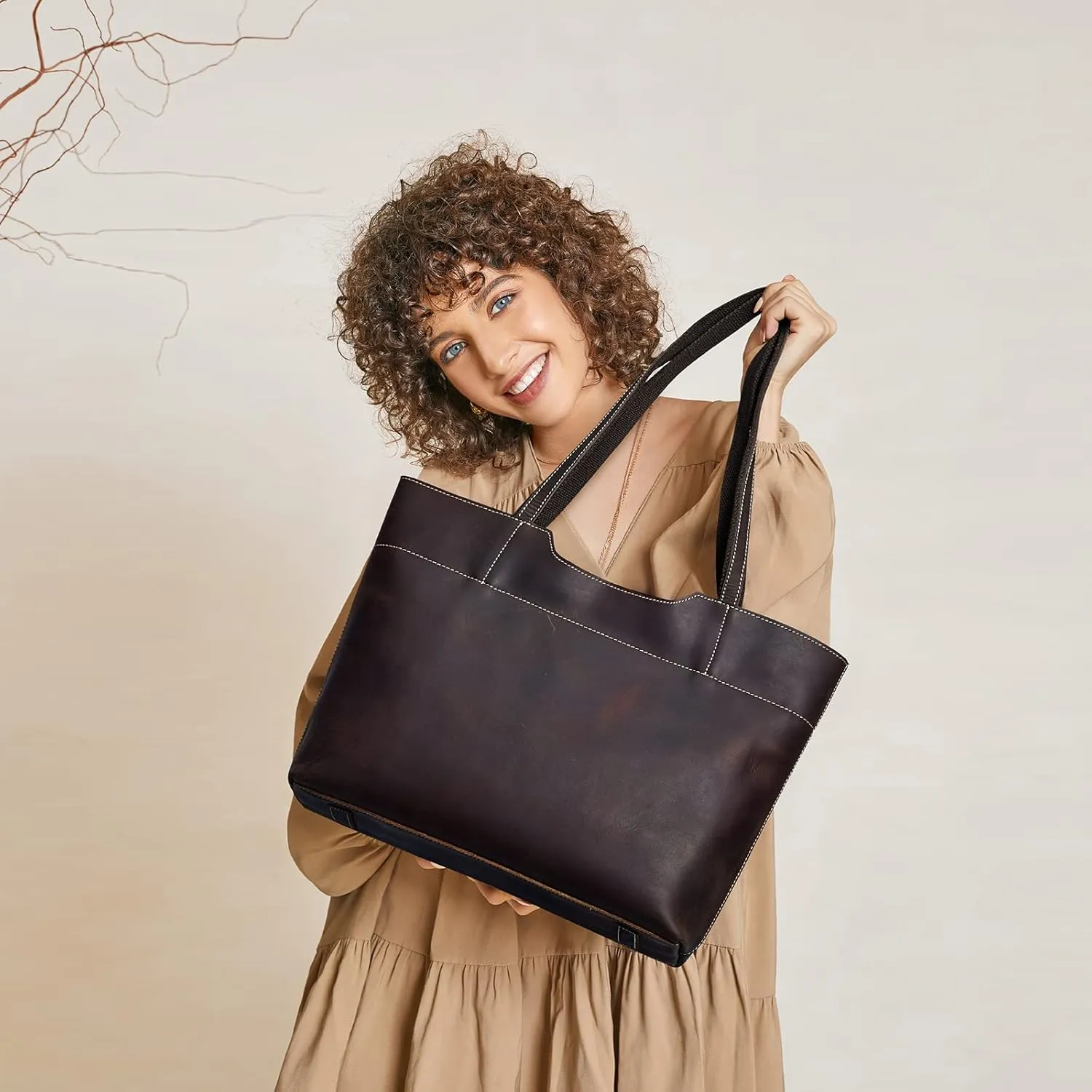S-ZONE Vintage Genuine Leather Tote Bag for Women Large Handbag Shoulder Purse
