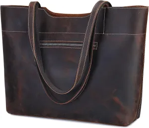 S-ZONE Vintage Genuine Leather Tote Bag for Women Large Handbag Shoulder Purse