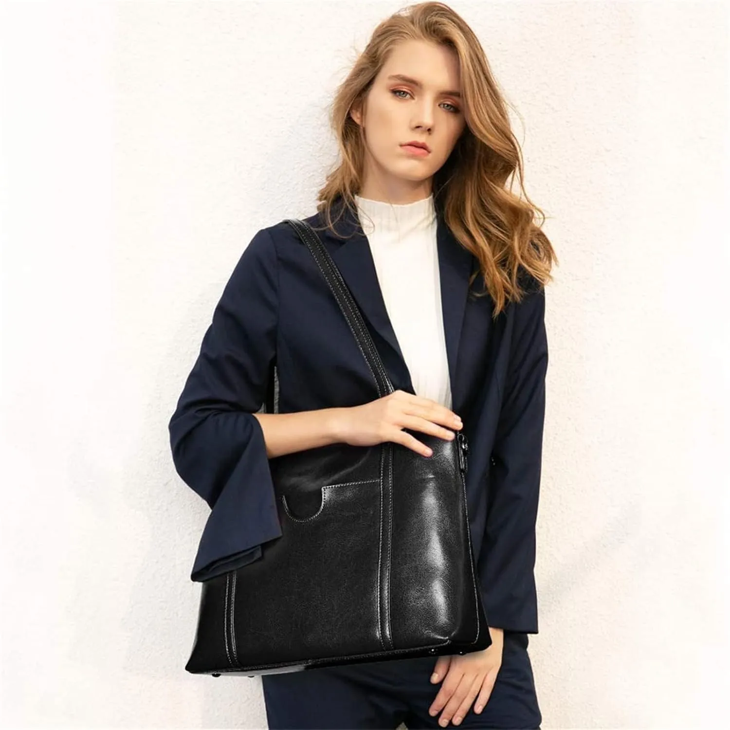 S-ZONE Women Genuine Leather Top Handle Satchel Daily Work Tote Shoulder Bag