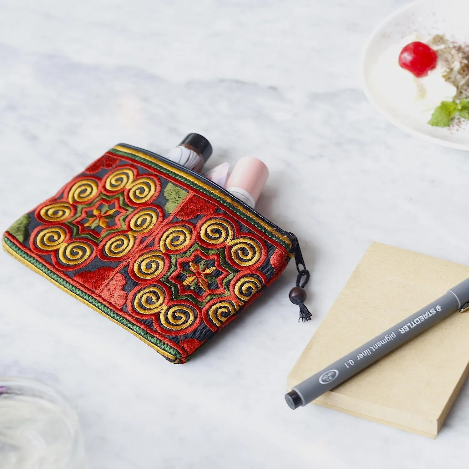 Sabai Jai Boho Coin Purse: Handmade Small Embroidered Change Pouch for Women - Colorful, Ethnic, Eco Friendly & Sustainable