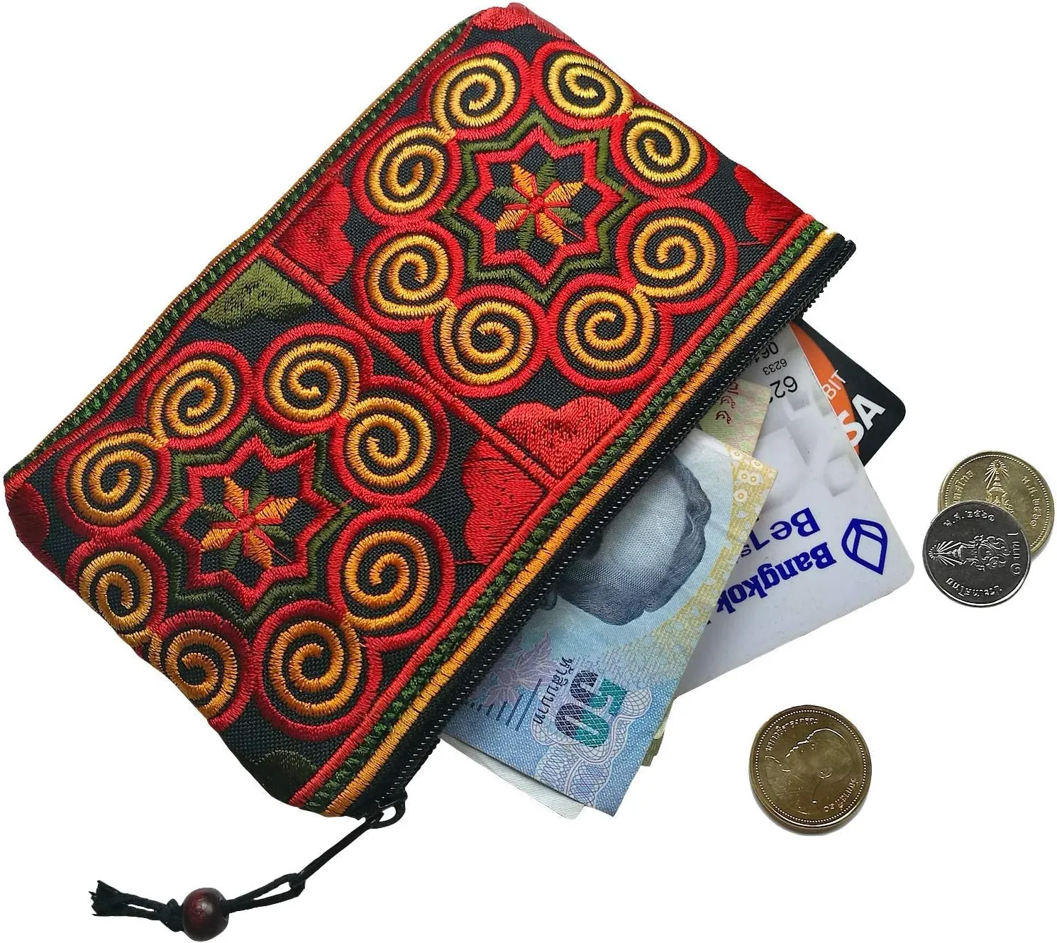 Sabai Jai Boho Coin Purse: Handmade Small Embroidered Change Pouch for Women - Colorful, Ethnic, Eco Friendly & Sustainable