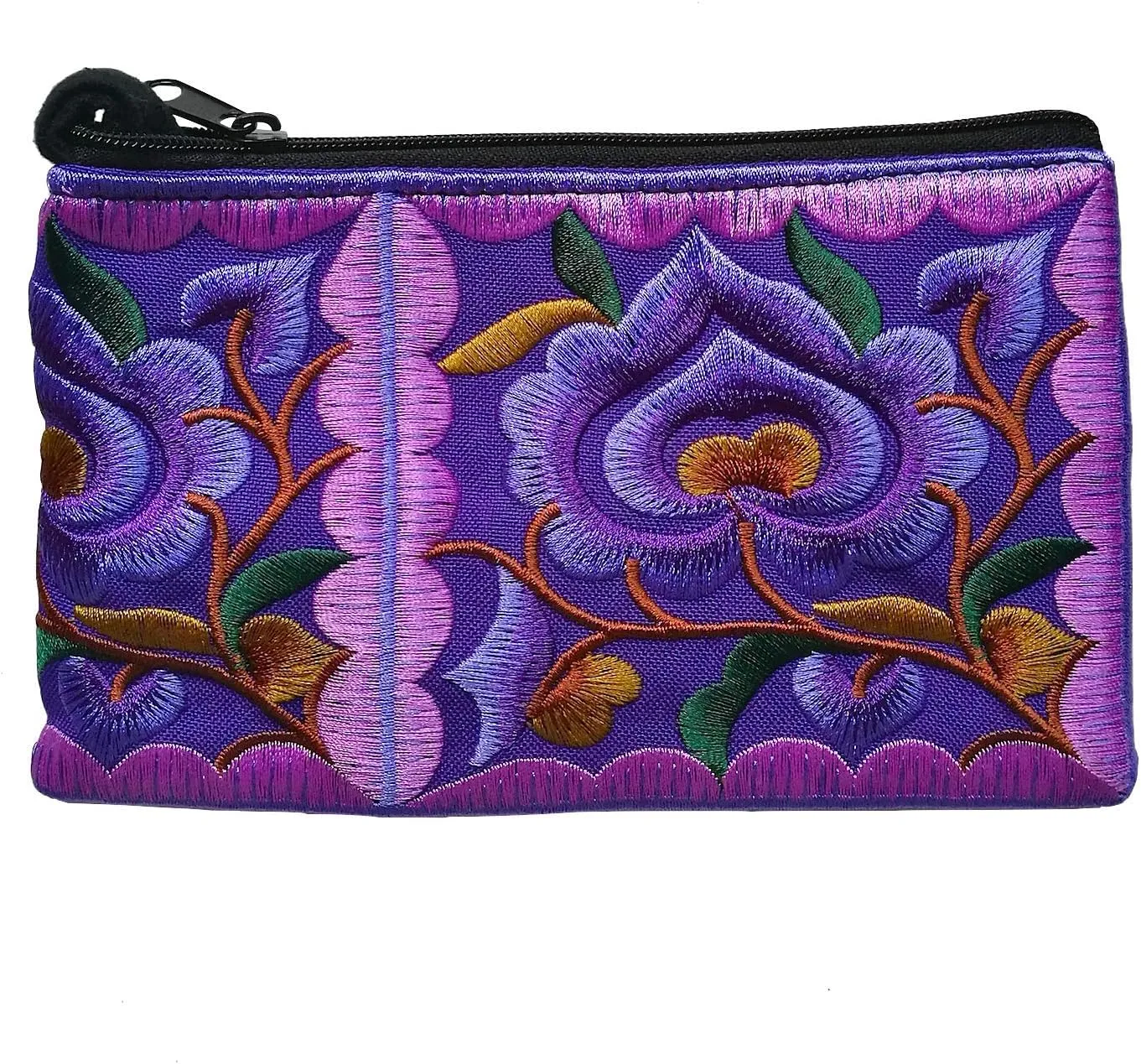 Sabai Jai - Mini Floral Embroidered Coin Purse Wristlet (Purple/Purple)