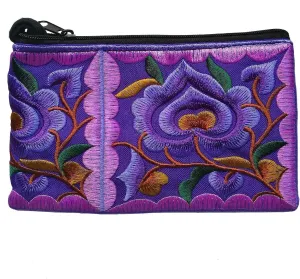 Sabai Jai - Mini Floral Embroidered Coin Purse Wristlet (Purple/Purple)