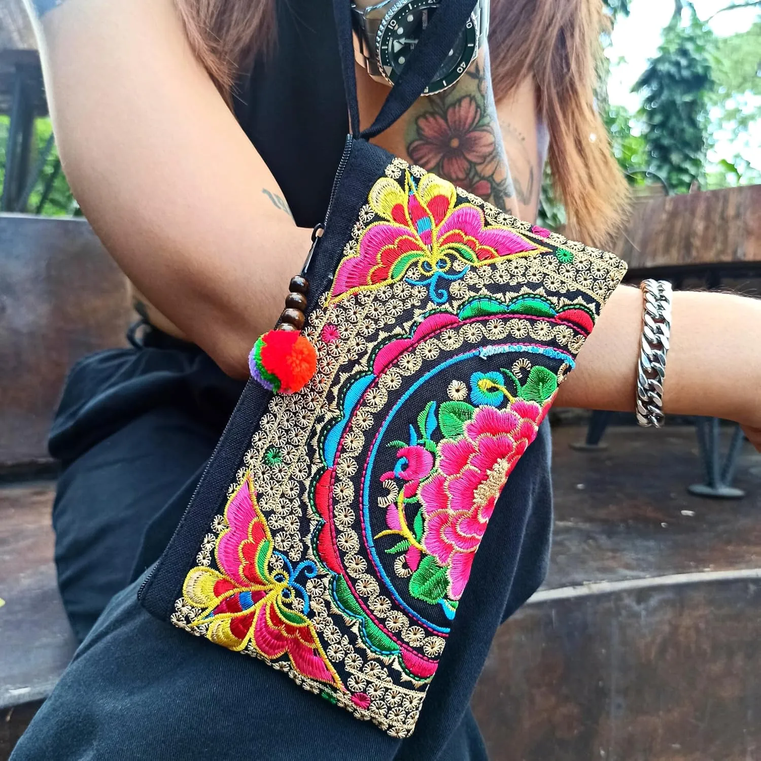 Sabai Jai - Smartphone Wristlet Bag - Handmade Embroidered Boho Clutch Wallets Purses