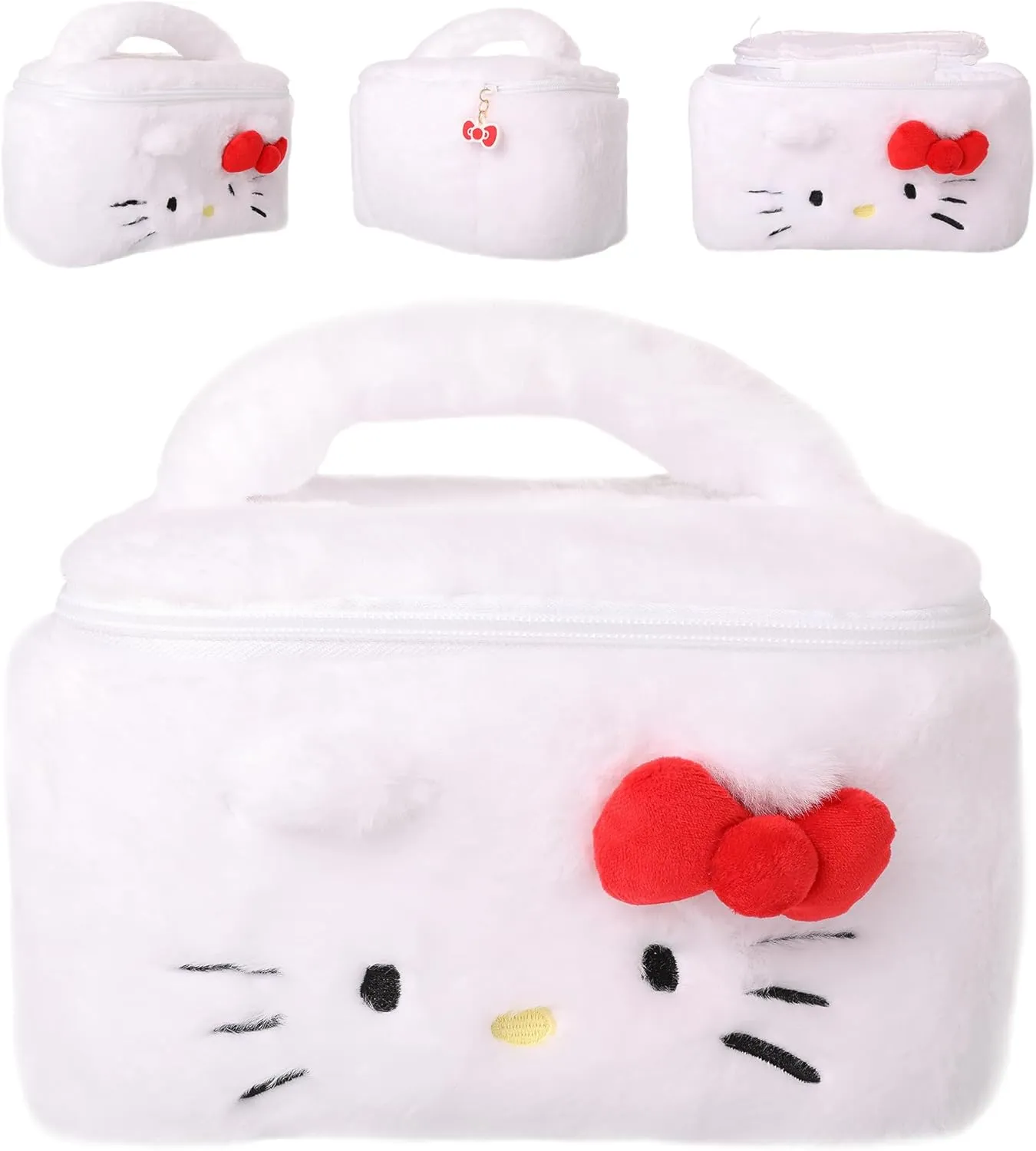 SALLY ROSE Hello Kitty Makeup Bag Official License, Plush Sanrio Cosmetic Bag with Zip and Handle, Fluffy and Cute Makeup Bag