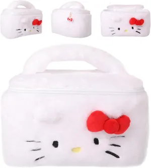 SALLY ROSE Hello Kitty Makeup Bag Official License, Plush Sanrio Cosmetic Bag with Zip and Handle, Fluffy and Cute Makeup Bag