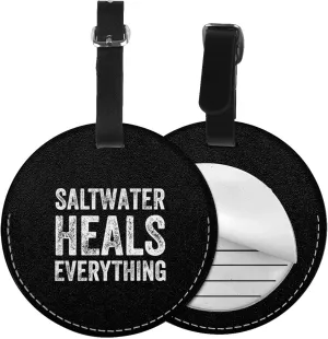 Saltwater Heals Everything Round Leather Luggage tag 3.7in, Suitable for Travel Bags, Backpacks, etc