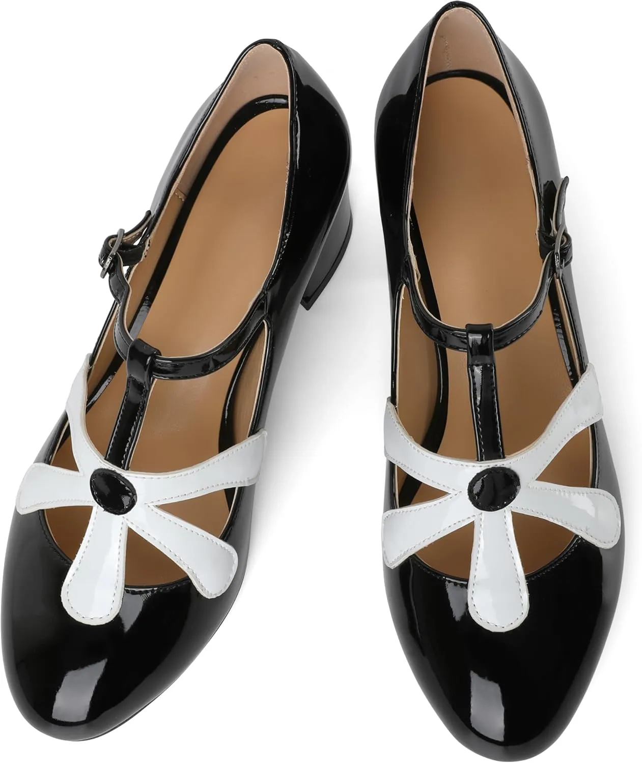 SAMMITOP Womens Mary Jane Shoes Chunky Block Heel Round Toe Low Heels T-Strap Mary Jane Pumps Flower Girl Shoes Dress Shoes 2 Inch