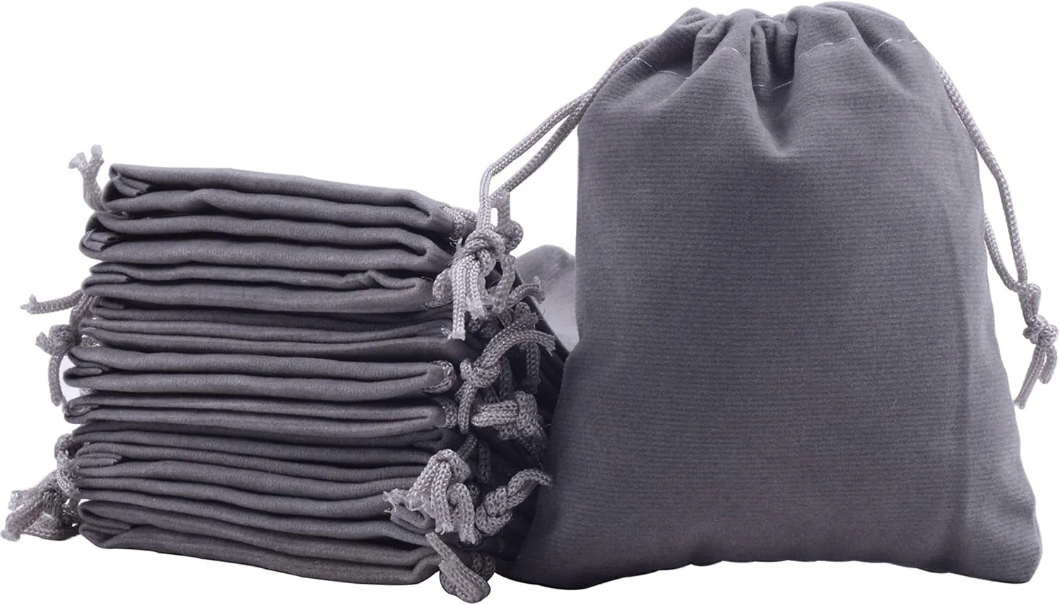 Sansam 50pcs Grey Drawstrings Velvet Bags for Jewelry, Gift, Wedding Favors, Candy Bags, Party Favors,4.0x4.8''