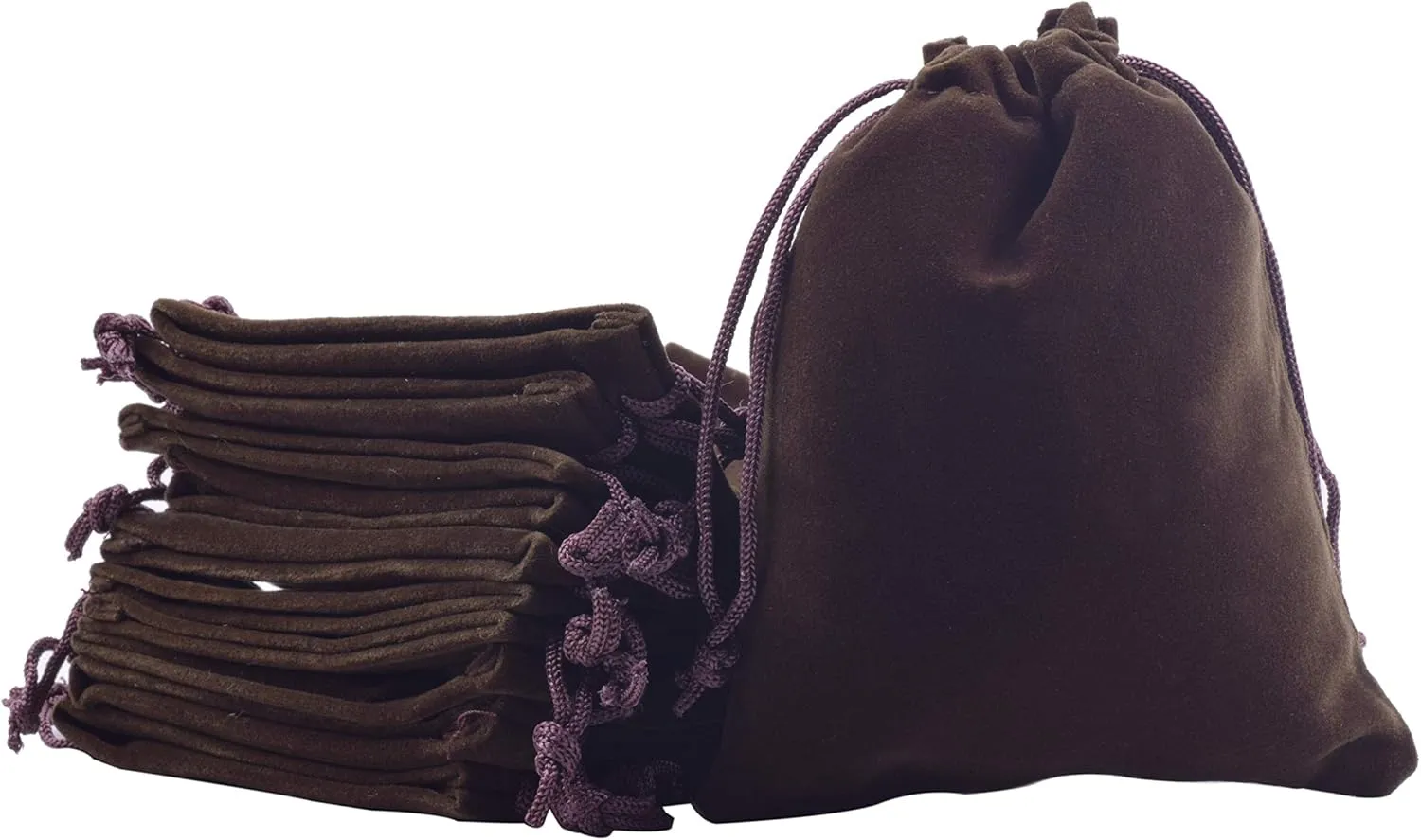 Sansam 50pcs Small Drawstring Velvet Jewelry Pouches, 4.0x4.8 Inch Brown Drawstring Velvet Gift Bags,Treat Favor Bags for Wedding, Party, Shower